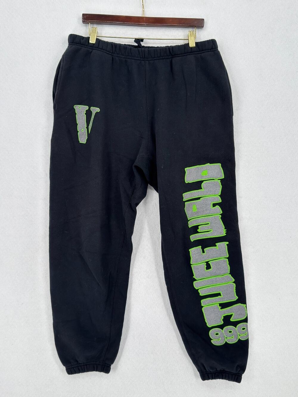 Juice Wrld x Vlone 999 Black Neon Green Logo Graphic Jogger Sweatpants Sz XL